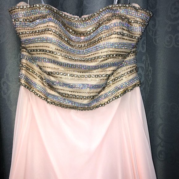 Alyce Blush and Gold Prom or Bridesmaid Dresses, Strapless Aline Flowy chiffon - Picture 7 of 13